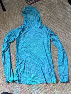 Nike turquoise Teal Heather Dri-FIT Running Hooded shirt small